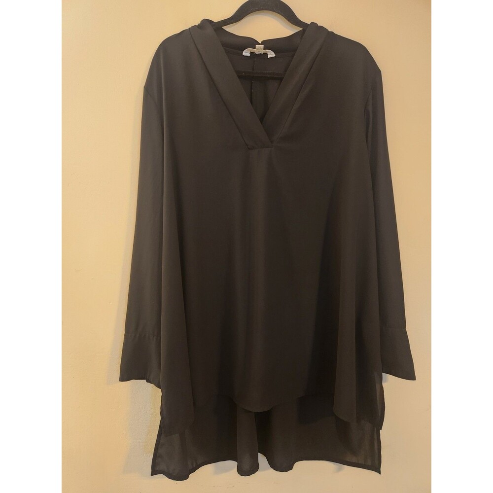 Terra &‎ Sky Women’s 2X (20x22) Black Tunic V-Neck Semi Sheer Tunic Top